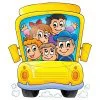 Цветной пример раскраски автобус с детьми