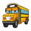 Цветной пример раскраски автобус с мордочкой