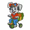 Цветной пример раскраски кролик мальчик на велосипеде