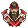 Цветной пример раскраски молодой пожарный с бородой