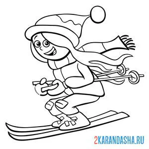 Распечатать раскраску зимние развлечения на лыжах на А4