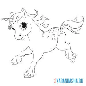 Раскраска сказочный пони единорог скачет онлайн