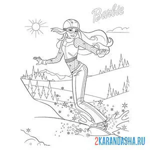 Раскраска barbie сноубордистка зимой онлайн