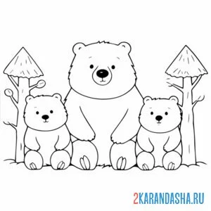 Раскраска три медведя онлайн