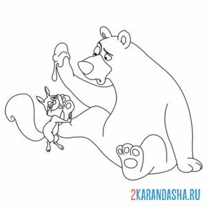 Раскраска белка и медведь онлайн