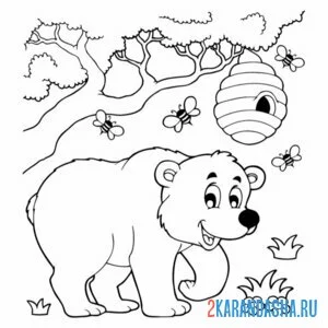 Раскраска медведь и пчелиный улей онлайн