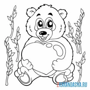 Распечатать раскраску панда с сердечком на А4