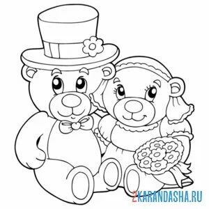 Распечатать раскраску свадебные медведи на А4