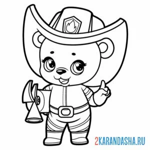 Раскраска медведь пожарный онлайн