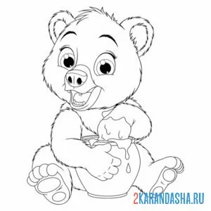 Онлайн раскраска медведь лакомство мед