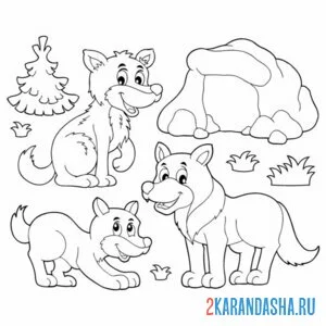 Раскраска семья волков онлайн