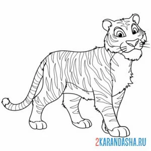 Распечатать раскраску большой тигр взрослый на А4