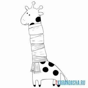 Раскраска жираф с шарфом онлайн