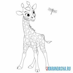 Раскраска жираф и бабочка онлайн