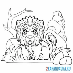 Распечатать раскраску серьезный лев на охоте на А4