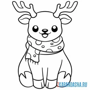 Раскраска олень смешной в шарфе онлайн