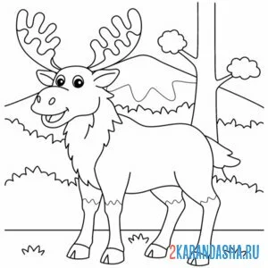Раскраска лось в лесу онлайн