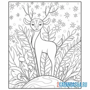 Раскраска олень девочка в лесу онлайн