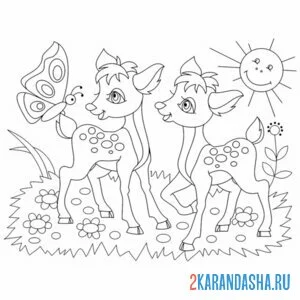 Раскраска два оленя на природе онлайн