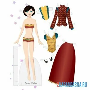 Раскраска цветная бумажная кукла с разной одеждой для вырезания онлайн