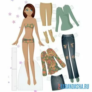 Раскраска цветная бумажная кукла в нижнем белье с одеждой онлайн