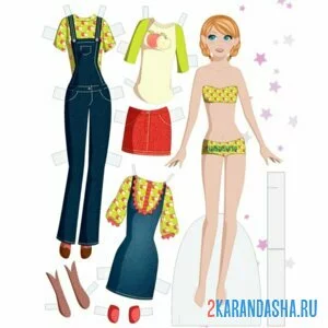 Раскраска цветная бумажная кукла в трусиках с одеждой онлайн