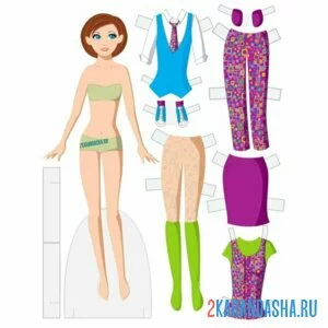 Раскраска бумажная кукла и цветная одежда онлайн