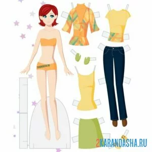 Раскраска бумажная кукла и летняя цветная одежда для вырезания онлайн