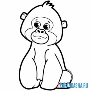 Раскраска горилла маленькая обезьянка онлайн