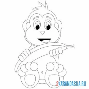 Раскраска обезьянка нашла банан онлайн