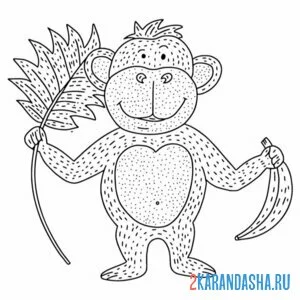 Раскраска обезьяна лист и банан онлайн