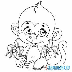 Распечатать раскраску обезьянка любит банан на А4