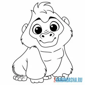 Раскраска малыш горилла обезьянка онлайн