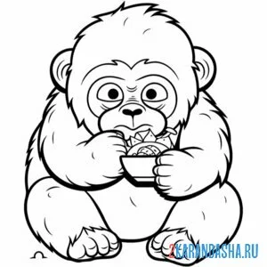 Раскраска обезьяна ест онлайн