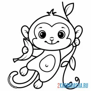 Раскраска обезьяна на ветке и банан онлайн