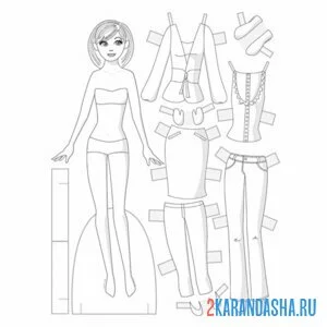 Раскраска бумажная кукла для вырезания с одеждой онлайн