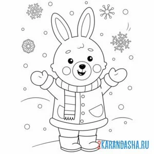 Раскраска заяц и снежинки онлайн