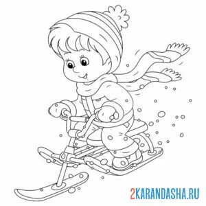 Раскраска мальчик на снегокате онлайн