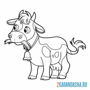Раскраска коровка жует траву онлайн