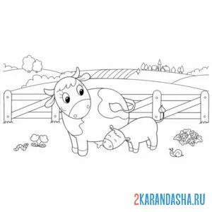 Раскраска мама корова и малыш онлайн
