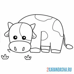 Раскраска корова ест онлайн