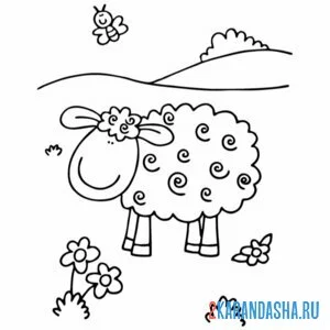 Раскраска овечка на пастбище онлайн