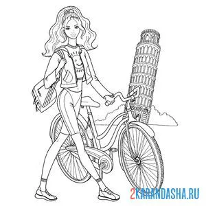 Распечатать раскраску barbie на велосипеде в италии на А4