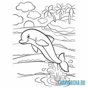 Раскраска дельфин выпрыгнул онлайн