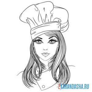Раскраска девушка в колпаке повара онлайн