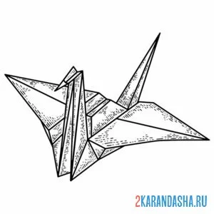 Распечатать раскраску журавль оригами из бумаги на А4