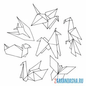 Раскраска бумажные оригами журавли онлайн