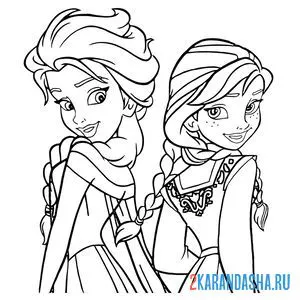 Раскраска сестры анна и эльза из мультфильма онлайн