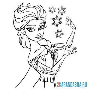 Раскраска королева эльза со снежинками онлайн