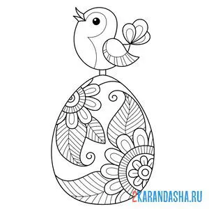 Раскраска милая весенняя птичка и яйцо онлайн